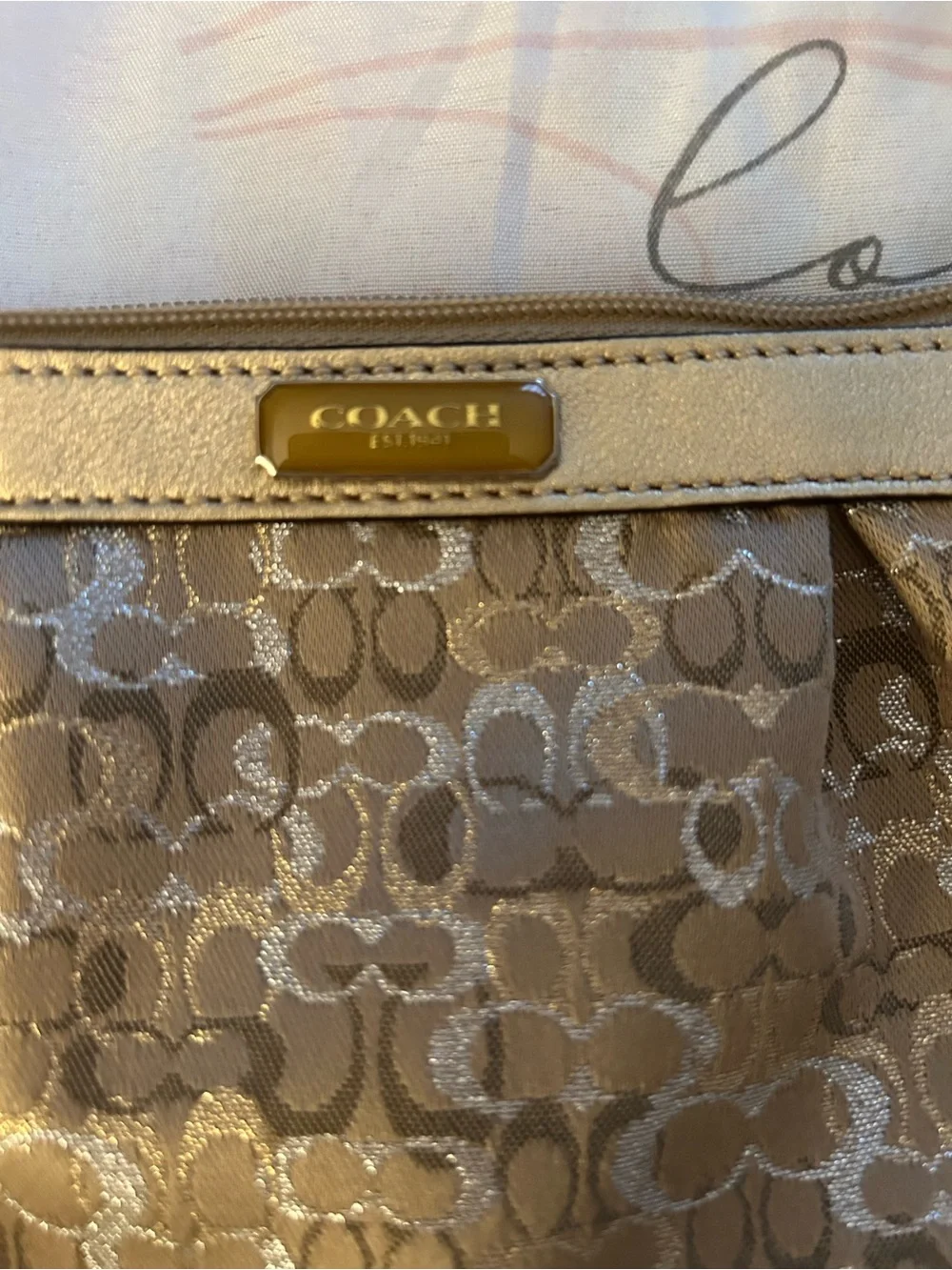 Coach Metallic Gold Signature Wristlet - Gold